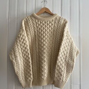 VINTAGE RIVER VIEW IRISH wool fisherman sweater cableknit cream large